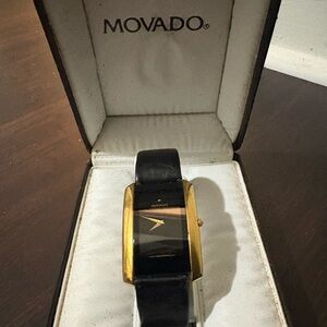 Movado Black and Gold Rectangular Watch